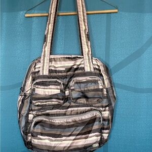 lug Striped Tote Bag with Multiple Pockets